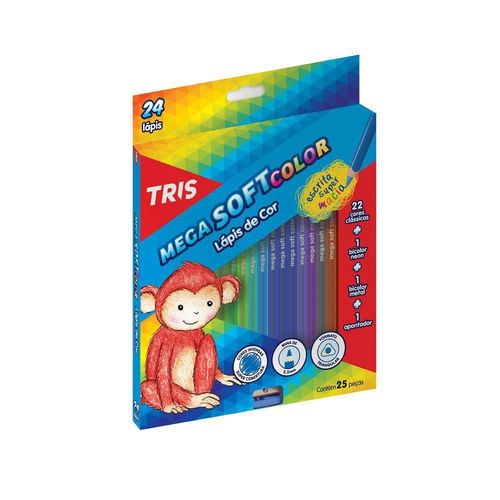 Lápis 24 Cores Tris Mega Soft + Apontador