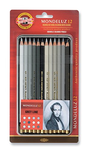 Lápis Aquarelável Mondeluz 12 Cores Tons de Cinza - Koh-i-noor
