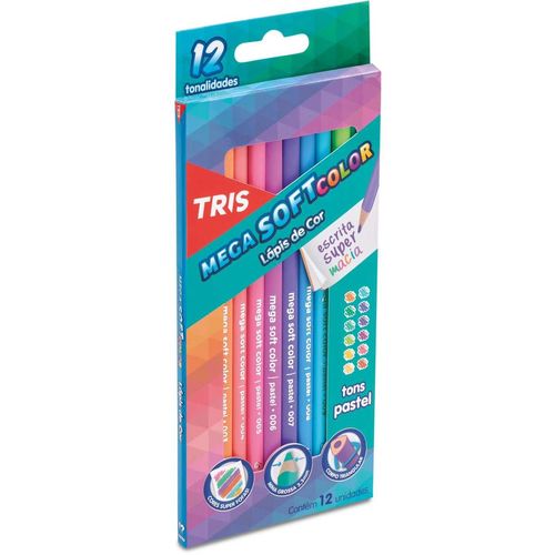 Lápis de Cor 12 Cores Tris Mega Soft Color - Tons Pastel -