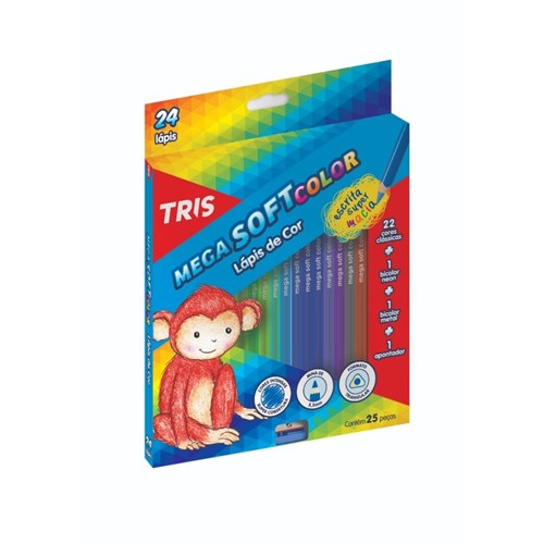 Lapis de Cor 24 Cores Tris Mega Soft Color + Apontador (Tris)