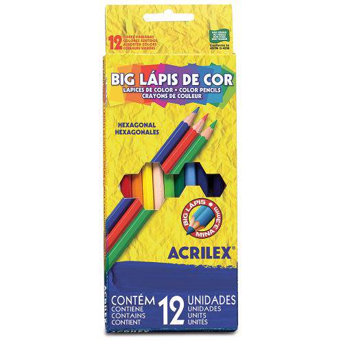 Tamanhos, Medidas e Dimensões do produto Lápis de Cor Big 12 Cores Acrilex