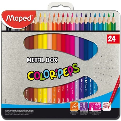 Lápis de Cor Color Peps Metal Box com 24 Cores Maped
