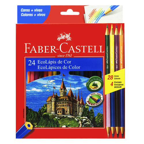 Tudo sobre 'Lapis de Cor Faber Catell 24 Cores com 4 Cores Bicolor'