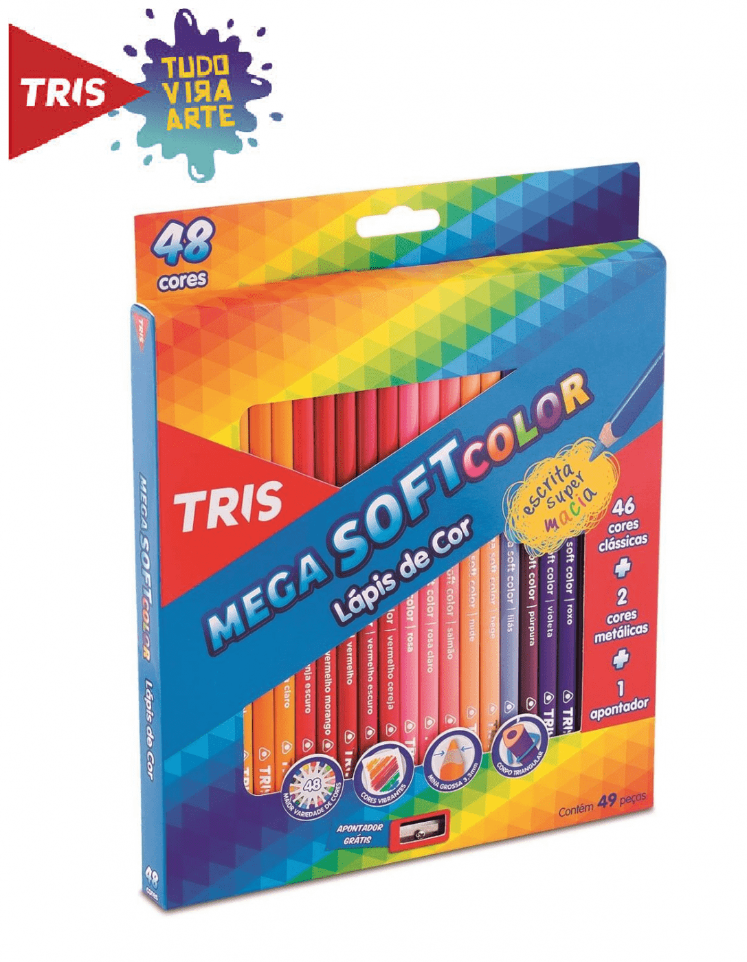 Lápis de Cor Mega Soft Color 48 Cores + Apontador Tris