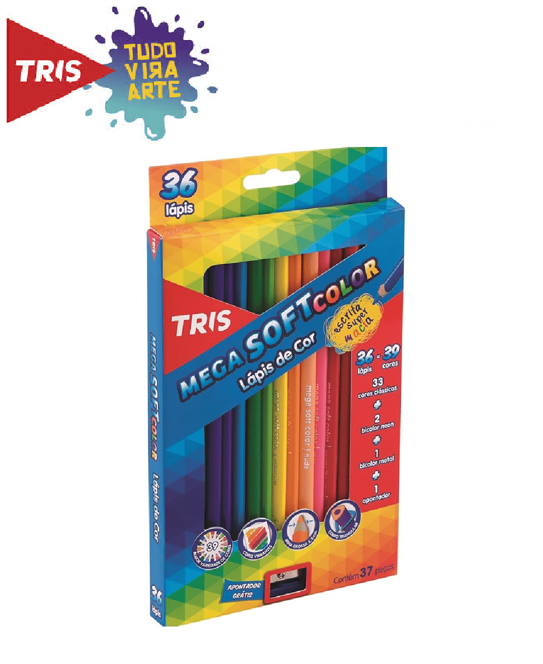 Lápis de Cor Mega Soft Color 36 Cores + Apontador Tris