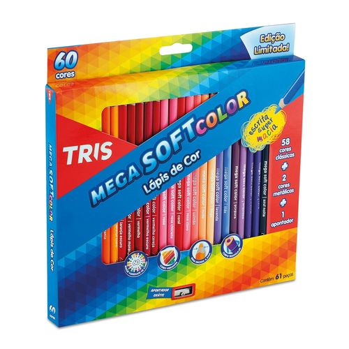 Lápis de Cor Mega Soft Color 60 Cores com 2 Metálicas e 1 Apontador Tris