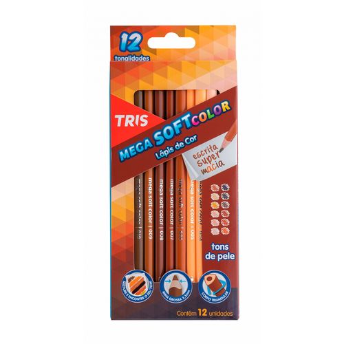 Lápis de Cor Mega Soft Color Tons de Pele 687735 12 Cores - Tris