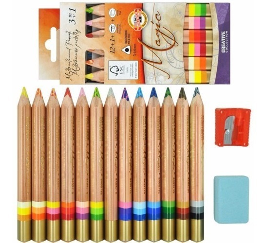 Lápis de Cor Multicolorido 12 Cores Magic 3 em 1 - Koh-i-noor