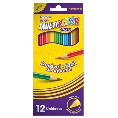 Lápis de Cor Sextavado 12 Cores - Multicolor