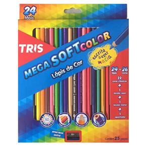 Lápis de Cor Triangular 24 Cores Mega Soft Tris + 1 Apontador Simples