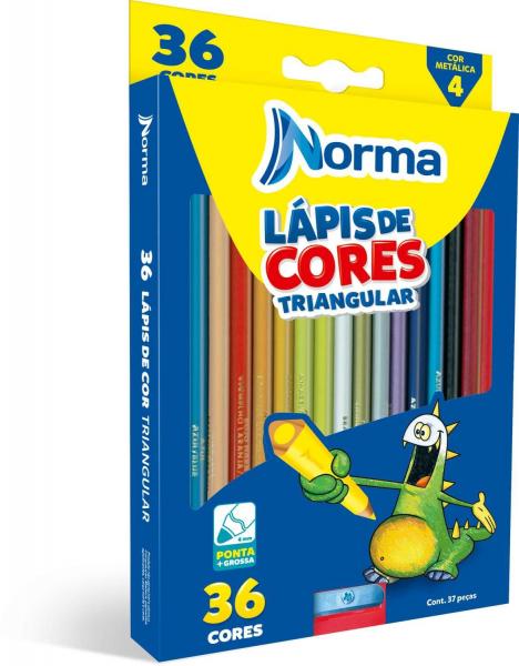 Lapis de COR Triangular Norma 36 Cores C/APONTADOR Estojo Waleu