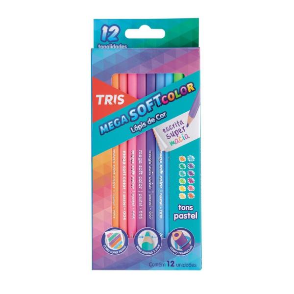 Lápis de Cor Tris Mega Soft Color 012 Cores Tons Pastel