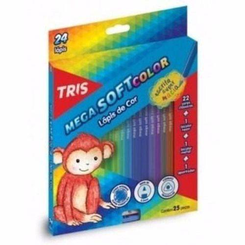 Lápis de Cor Tris Mega Soft Color 24 Cores + 01 Apontador
