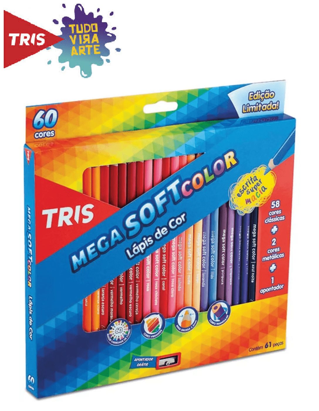 Lápis de Cor Tris Mega Soft Color 60 Cores + 1 Apontador -tris
