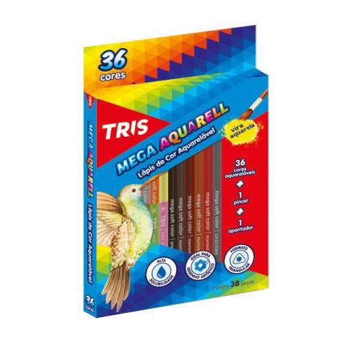 Lápis Mega Aquarelável 36 Cores + 1 Pincel + 1 Apontador Tris