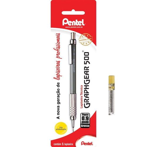 Lapiseira Pentel Graphgear 500 0,9mm Modelo PG529-N em Blister + Tubo de Grafite Super HB