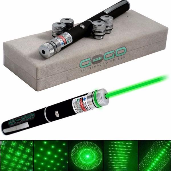 Caneta Laser Verde Pointer 5000mW com 5 Ponteiras de Efeitos
