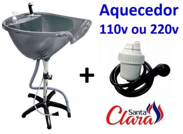 Lavatório Portátil Prata com Aquecedor 110v ou 220v e Pé Fixo para Cabeleireiro - Santa Clara