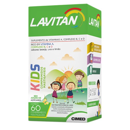 Lavitan Kids Comprimidos Mastigáveis Sabor Laranja, Uva e Limão com 60 Unidades