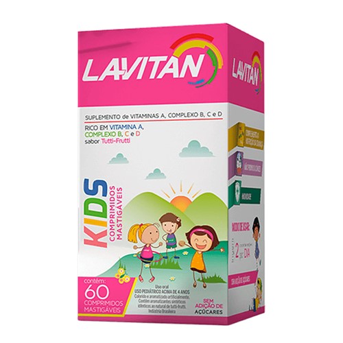 Lavitan Kids Comprimidos Mastigáveis Sabor Tutti-Frutti com 60 Unidades