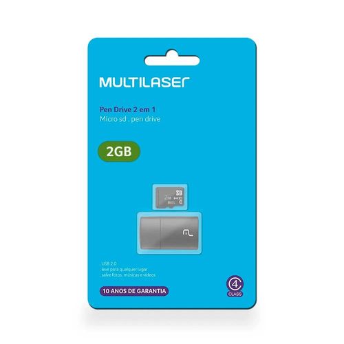 Leitor USB e Cartão de Memória Classe 4 2GB Multilaser MC1
