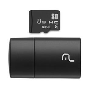 Leitor USB Multilaser com Cartão de Memória Classe 4 8GB MC161