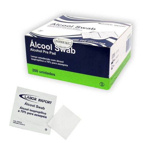 Tudo sobre 'Lenço Umedecido - Álcool Swab Isopropílico 70% em Sachê para Assepsia - Caixa com 200 Unidades'