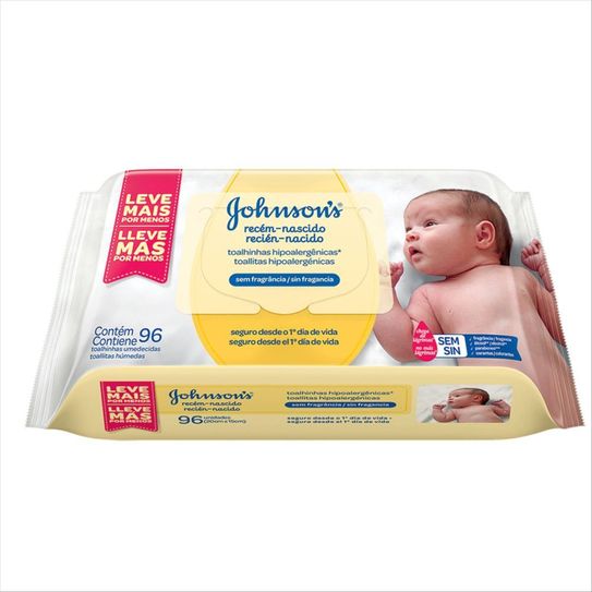 Lenços Umedecidos Johnsons Baby Recém-Nascido Sem Fragrância 96 Unidades
