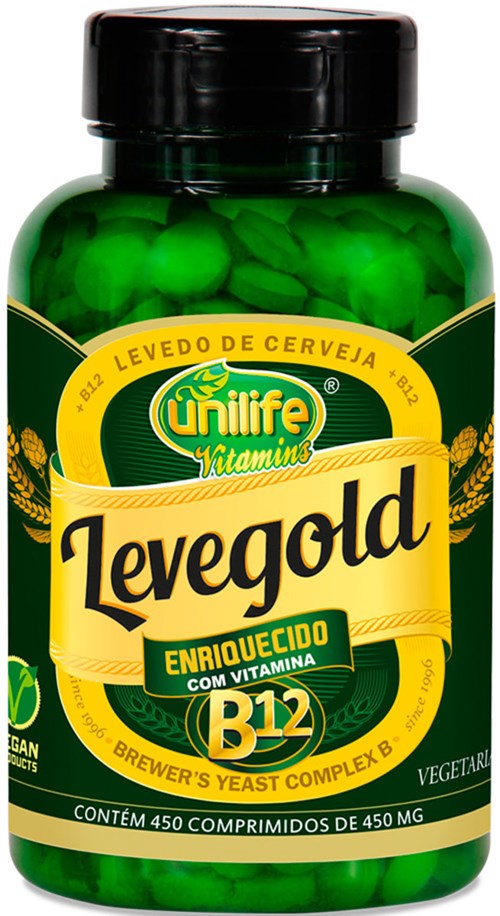 Levegold Levedo de Cerveja + Vitamina B12 Unilife 450 Comp