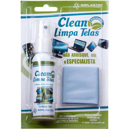 Tudo sobre 'Limpa Telas com Flanela Clean 60ml Implastec'