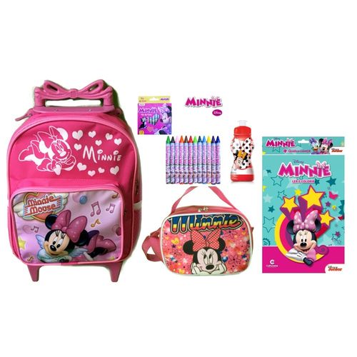 Tudo sobre 'Lindo Kit Escolar da Minnie Mouse Mochila com Rodinhas Minie'