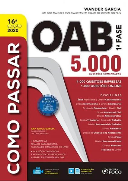 Livro - COMO PASSAR NA OAB - 1ª FASE - 5.000 QUESTÕES COMENTADAS - 16ª ED - 2020