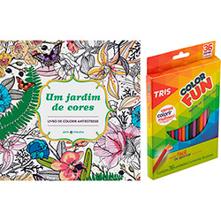 Livro para Colorir Adulto um Jardim de Cores + Lápis de Cor Tris Color Fun 36 Cores
