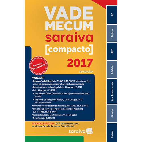 Tudo sobre 'Livro - Vade Mecum Saraiva Compacto Brochura 2017 18ª Edição'