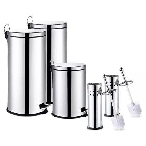Lixeira Aço Inox Kit 1 de 3l, 2 de 5l e 2 Escova Sanitária