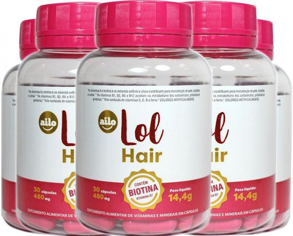 Tudo sobre 'LOL Hair - Suplemento de Vitaminas para Cabelos e Unhas - 150 Cápsulas com BIOTINA - 5 Potes - Atacado'