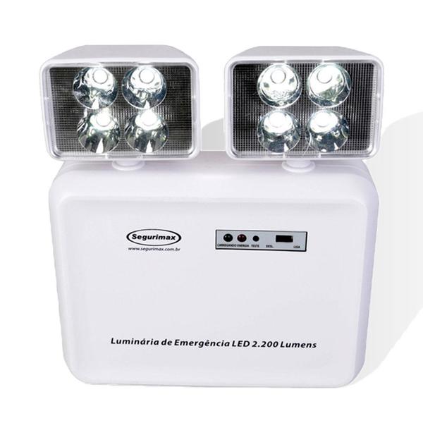 Luminária de Emergência LED 2.200 Lúmens e 2 Faróis - Segurimax (110V)