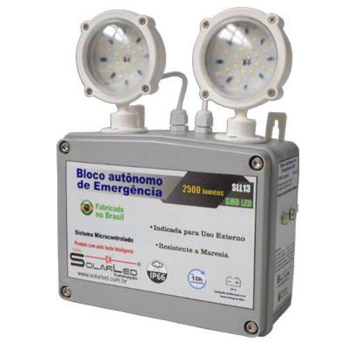 Luminária de Emergência SolarLED SLL13 IP66 - 2500 Lúmens - Ambientes Externos e Maresias