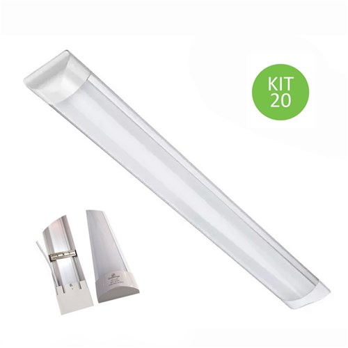 Luminária Linear Led 120Cm Sobrepor Tubular Calha 36W Bivolt Branco Frio Kit 20