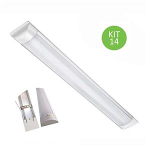 Luminária Linear Led 120cm Sobrepor Tubular Calha 36w Bivolt Branco Frio Kit 14