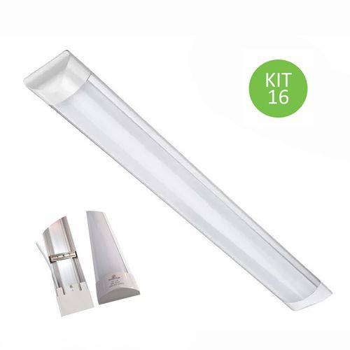 Luminária Linear Led 120cm Sobrepor Tubular Calha 36w Bivolt Branco Frio Kit 16