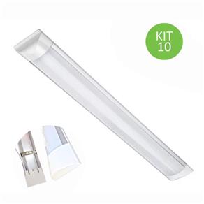 Luminária Linear Led 120cm Sobrepor Tubular Calha 36w Branco Frio Kit 10 - Bivolt