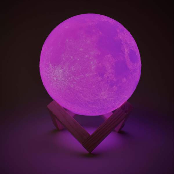 Luminária Lua Cheia 10 Cm 3d Abajur Led Relevo - Rosa - Coisaria