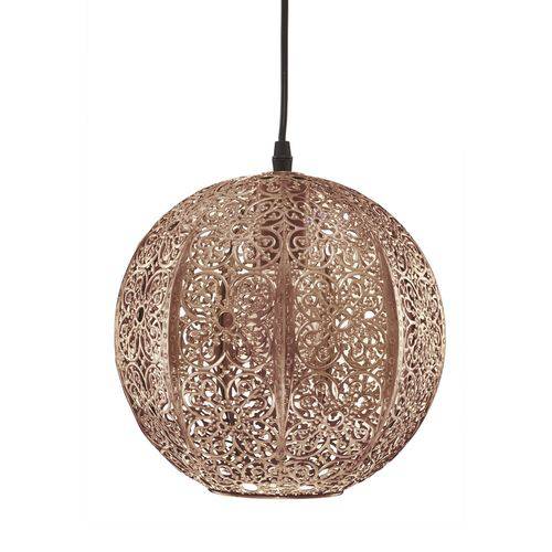 Luminária Lustre Pendente Antigo 24x26x24cm Metal Cobre