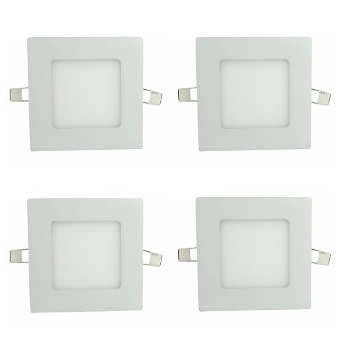 Luminária Painel Led Plafon de Embutir Quadrado 6w Branco Frio Kit 4