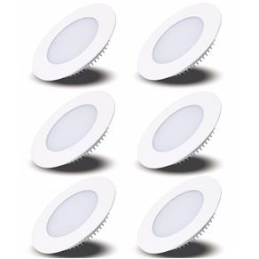 Luminária Painel Led Plafon de Embutir Redondo 3W Branco Quente Kit 6