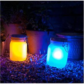 Luminária Solar Abajur a Prova D`Água - Pote de Vidro - SunJar - Azul / Laranja