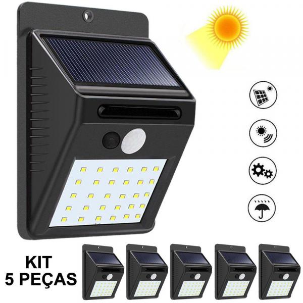 Luminária Solar Parede 30 Leds Sensor Movimento Kit 5 Peças CBRN08933 - Commerce Brasil