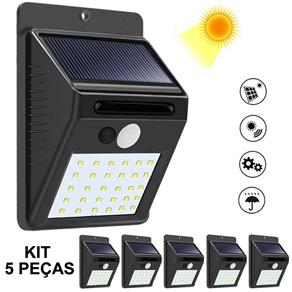 Luminária Solar Parede 30 Leds Sensor Movimento Kit 5 Peças CBRN08933