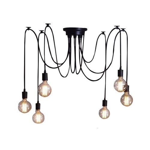 Lustre Thomas Edison com 6 Lâmpadas Pendente Preto